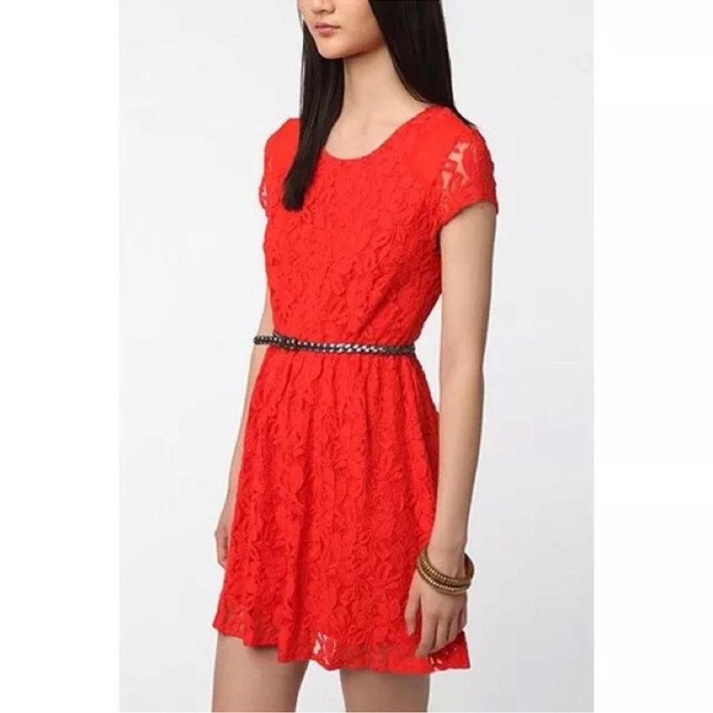 Urban Outfitters Coincidence & Chance Revel Orange Red Lace Mini Dress L